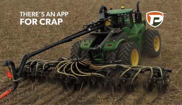 an aerial view of a tractor with a 4WD swingarm and toolbar applicator in a field with the overlaid title There's An App for Crap