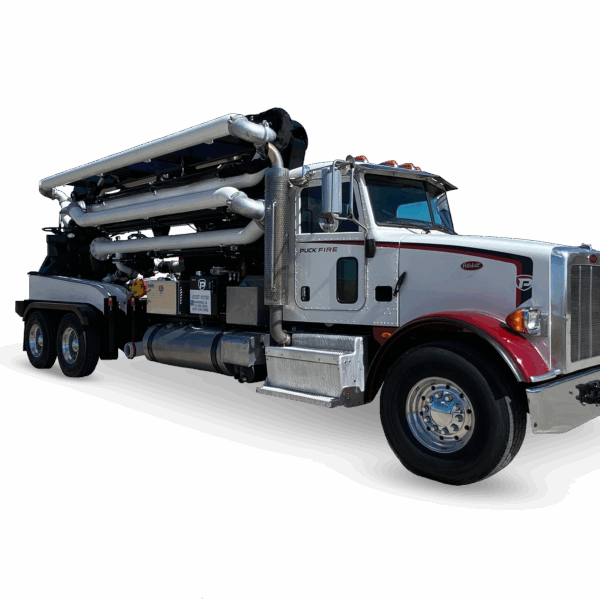 Puck Fire Boom Truck front passenger side angle with boom tucked away for transport