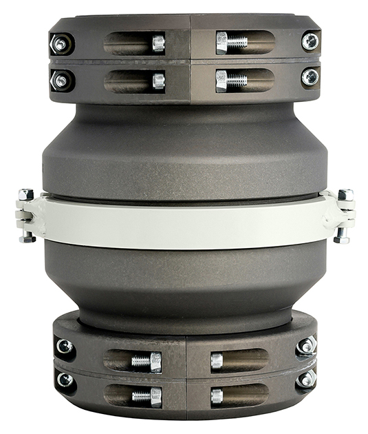 a close view of Hy-Flow double bolt couplings standing upright
