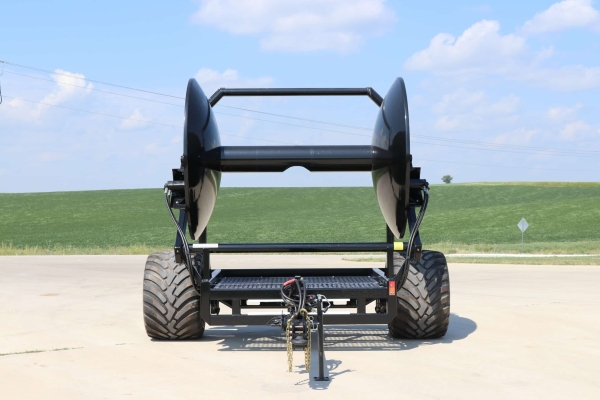front view of the single axle hose cart with arch guard and domed reel ends