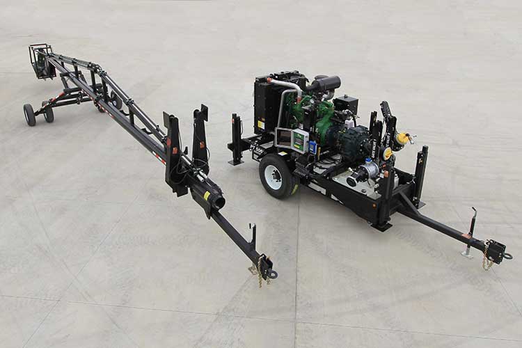 aerial view of a lagoon feeder parked next to a booster pump