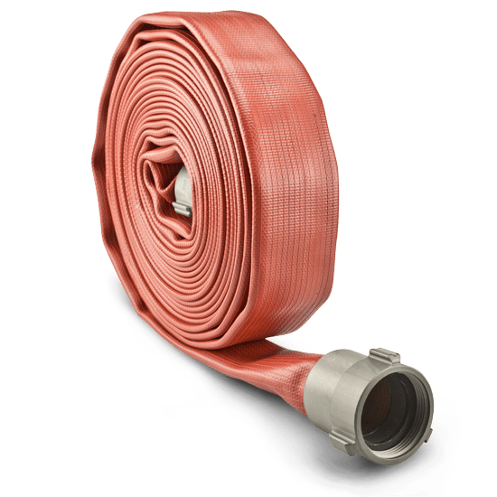 the lightweight, industrial redskin hose rolled up and sitting upright