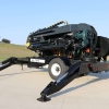 the long reach agitation trailer, AGI 1708X, folded up for easy storage and set on levelers