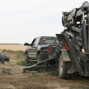 a mass agitation system on a trailer attached to a 4x4 truck