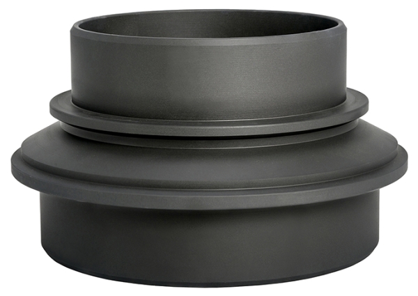 a close view of a male x male aluminum reducing adapter sitting upright
