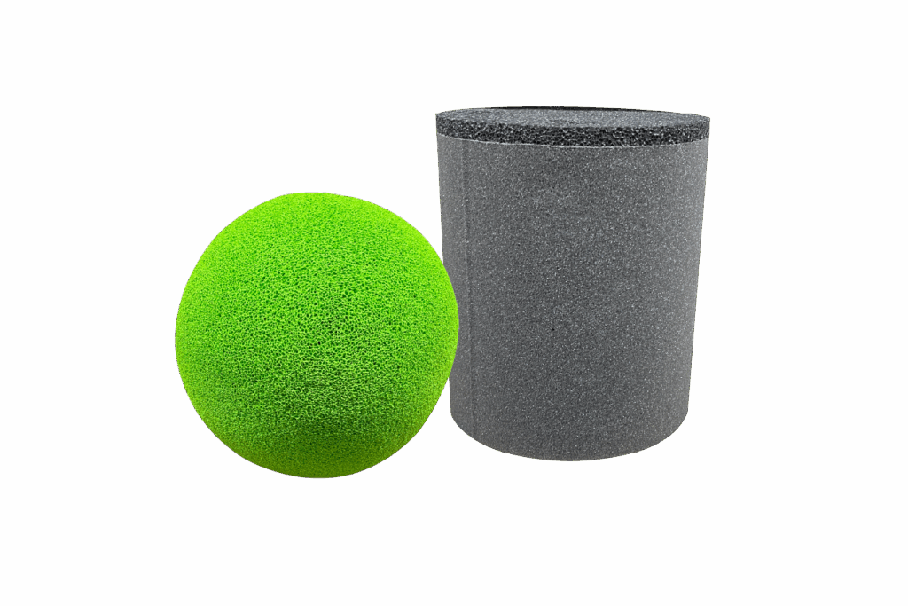 green pigging foam kickball and gray pigging foam bullet
