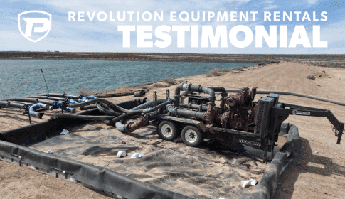 Revolution Equipment Rentals Testimonial; Scimitar pump in action at waterside in Texas