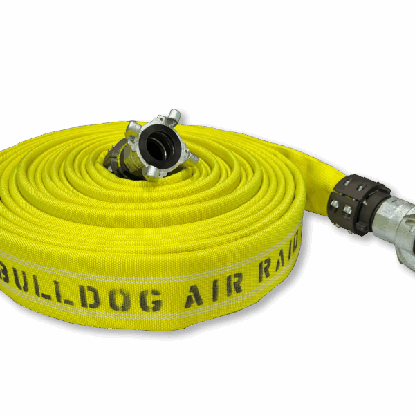 a donut rolled Air Raid hose lying on its side