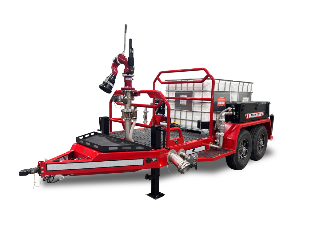 front drivers side angle of Puck Fire dual Foam Tote Trailer