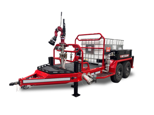 front drivers side angle of Puck Fire dual Foam Tote Trailer