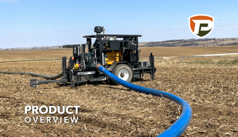 a Puck PT 4570 sitting in a field with mainline hose connected