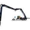 Puck Boom Truck with extended boom and outriggers