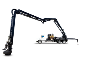 Puck Boom Truck with extended boom and outriggers