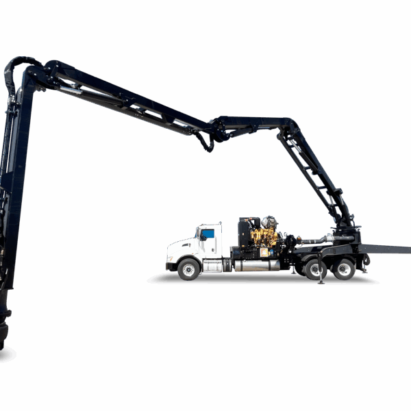 Puck Boom Truck with extended boom and outriggers