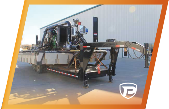 an orange border around a Puck agitation boat sitting on its trailer