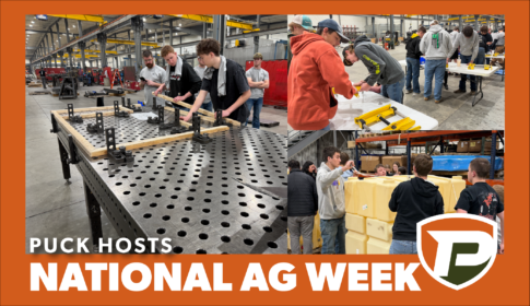 3 images of high school students trying different manufacturing job activities with the overlaid title Puck Hosts National Ag Week 2026
